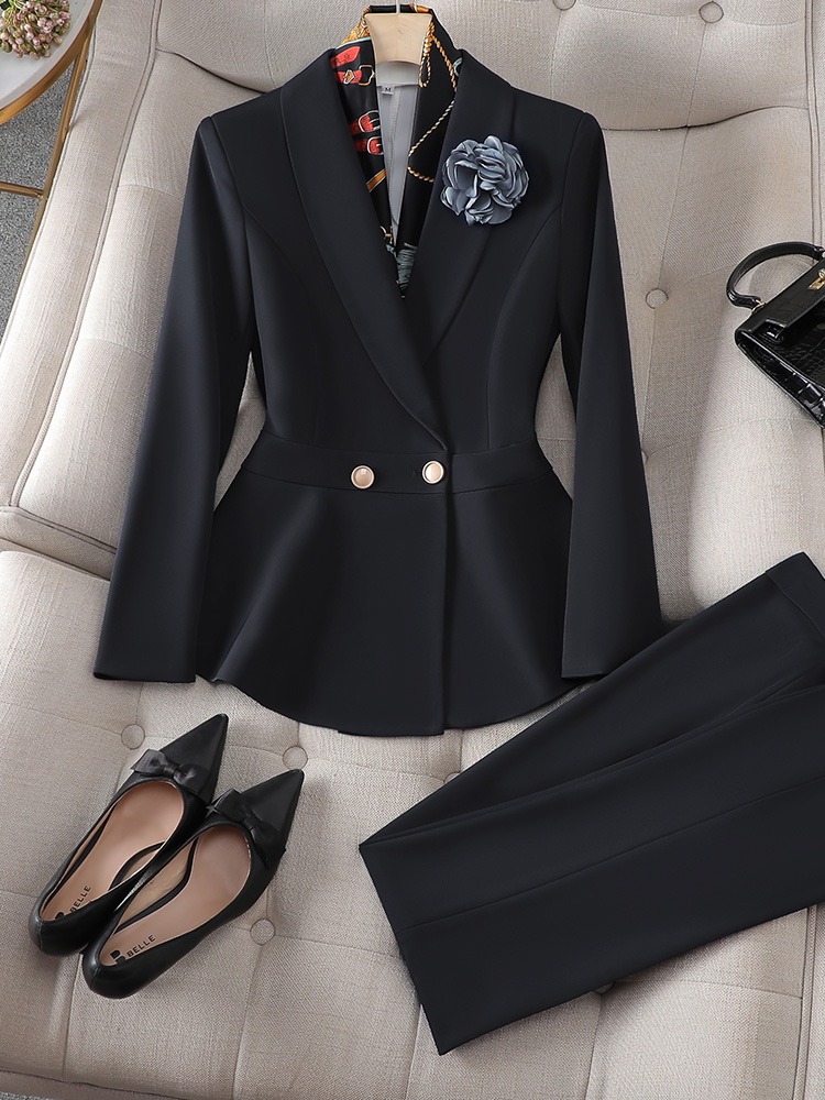 High-End Beau Salon Women's Work Uniform Hotel Manager Professional Suit Set Autumn Winter Long Sleeve Polyester Spandex