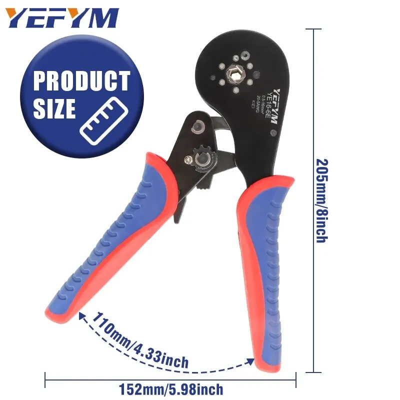 Ferrule Crimping Tool, Self-Adjusting Hexagonal Wire Crimper Plier YE 16-6E For AWG 20-5(0.5-16mm²) ,Ratchet Wire Crimping Tool