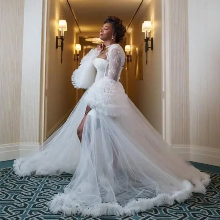 Robe de noiva luxuoso, maxi envoltório, lingerie personalizada, vestidos femininos, roupão de banho, renda, vestido de casamento para chá de bebê