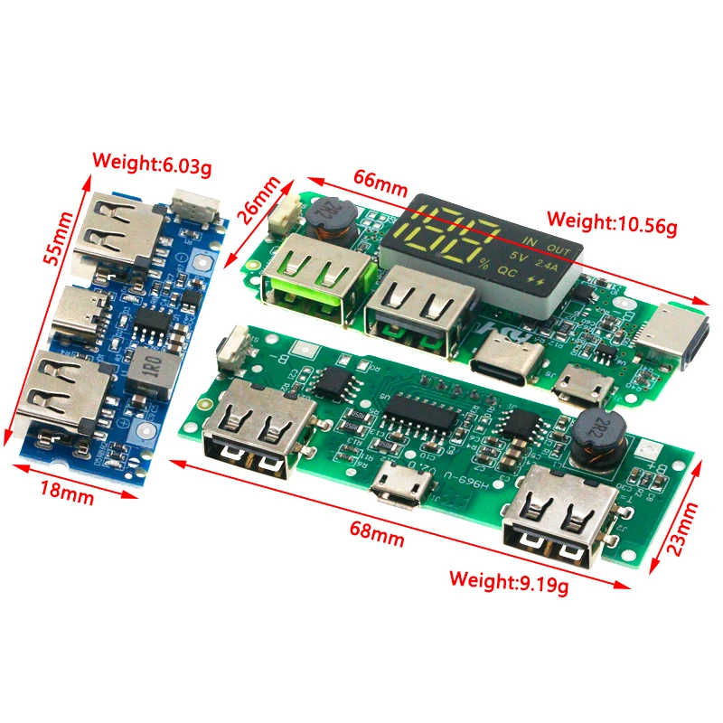 Đèn LED Dual USB 5V 2.4A Micro/Loại C USB Điện Di Động Ngân Hàng 18650 Sạc Module Pin Lithium sạc Ban Bảo Vệ Mạch Điện