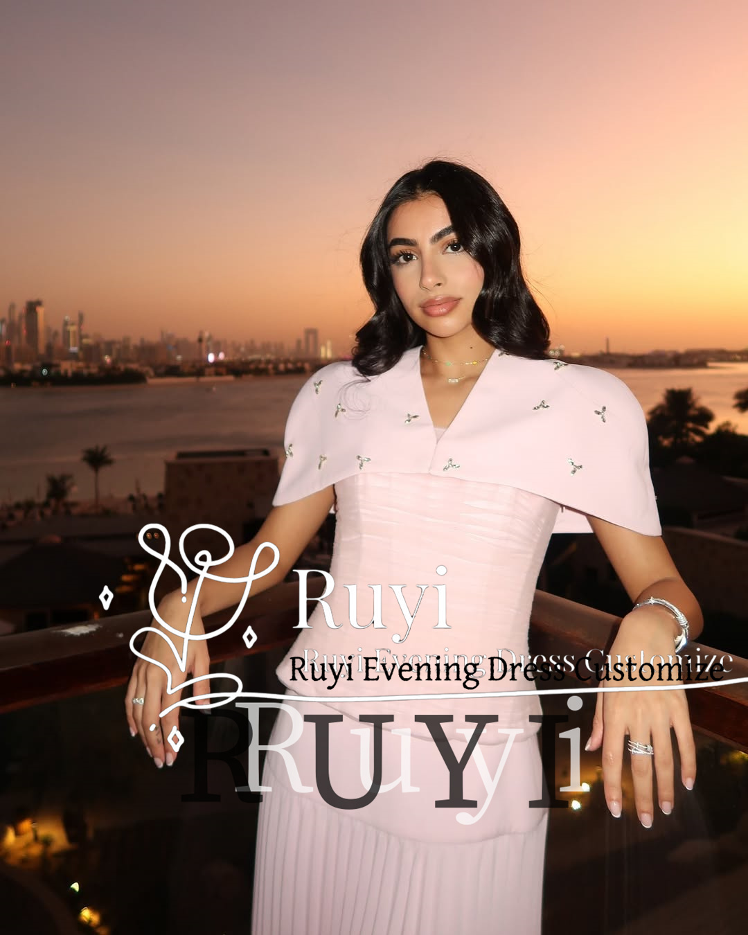 Robe de bal plissée rose clair, personnalisée, avec Cape de perles, longueur au sol, 3 pièces, pour occasions formelles