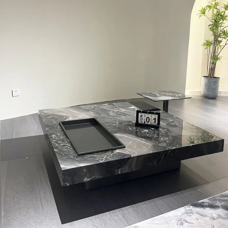 Mesa Lateral Central De Sala De Estar De Alta Qualidade com Base De Aço Inoxidável, mesa De Café De Pedra De Mármore Natural