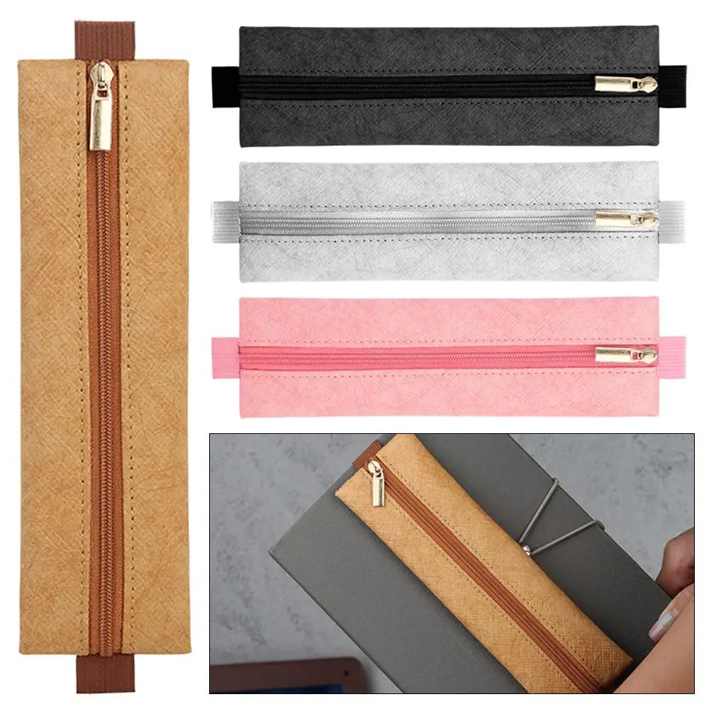 Borsa per penna con fibbia elastica semplice portapenne portatile di grande capacità astuccio per matite Tyvek riunione d'ufficio