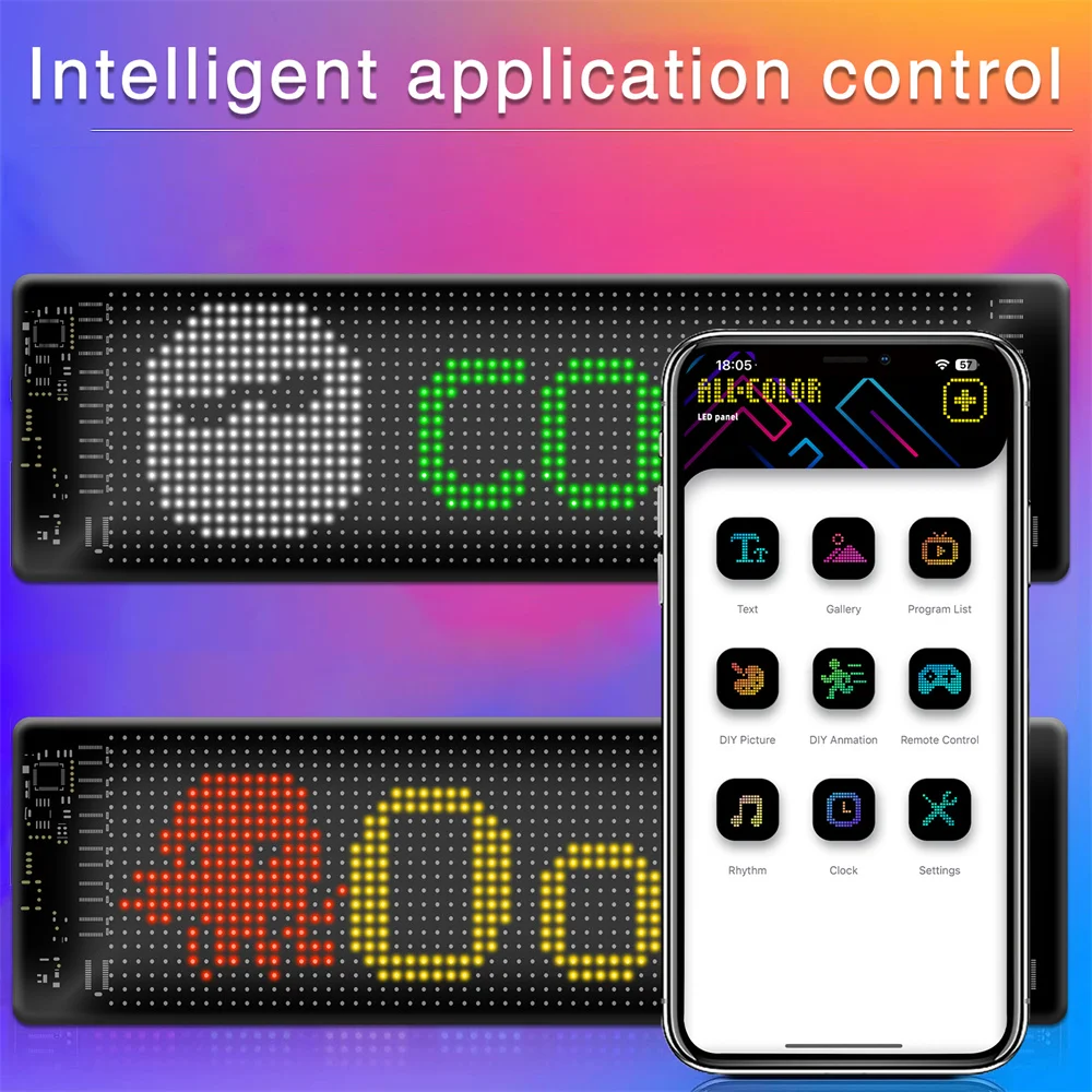 Wiscolor  LED Matrix Pixel Panel Light 5V USB Smart App Control Desplazamiento Publicidad LED Señal de coche Animación con función personalizada