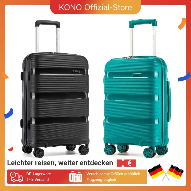 KONO Handgepäck-Koffer 55/65/75 cm – Leichter Hartschalenkoffer aus Polypropylen mit 4 Rollen & TSA-Schloss, türkis/Schwarz