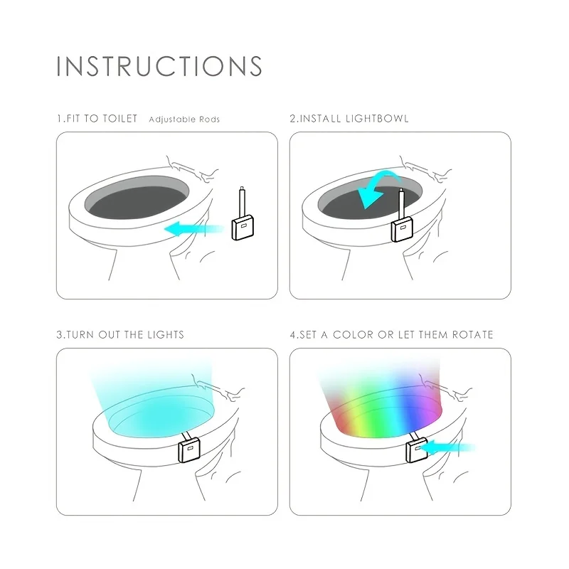 Luz LED con Sensor de movimiento para inodoro, lámpara de noche con Sensor cambiante de 8 colores, activado por movimiento PIR