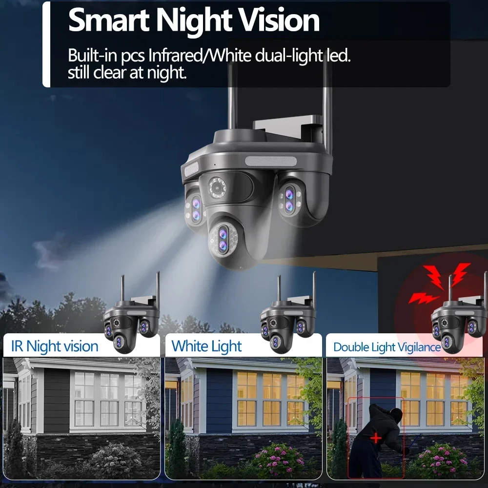 7 Lens 4 Screens PTZ IP Camera 35MP Outdoor 4K Wireless WiFi Security Camera 10X Zoom Auto Tracking CCTV Video Camera Waterproof