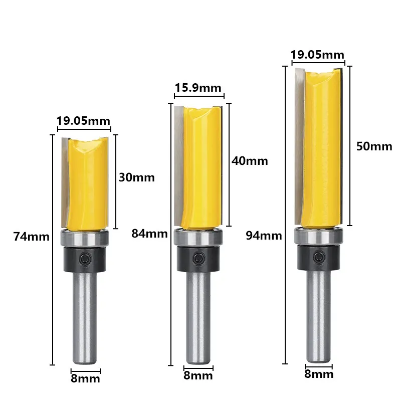 HAMPTON Flush Trim Router Bit 8mm Shank Top Bottom Bearing 5/8" Pattern Bit for Woodworking Tools Wood Milling Cutter