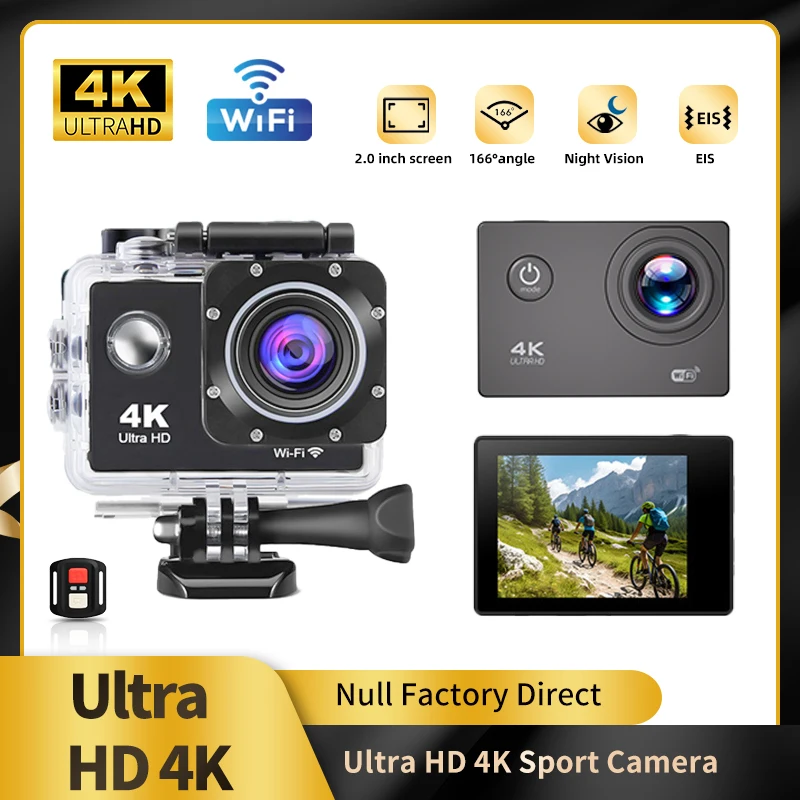 Null 4K zewnętrzna kamera akcji WiFi kask nagrywanie wideo 4K/30FPS WiFi 2.0 "170DGPS 4X Zoom podwodna wodoodporna kamera sportowa