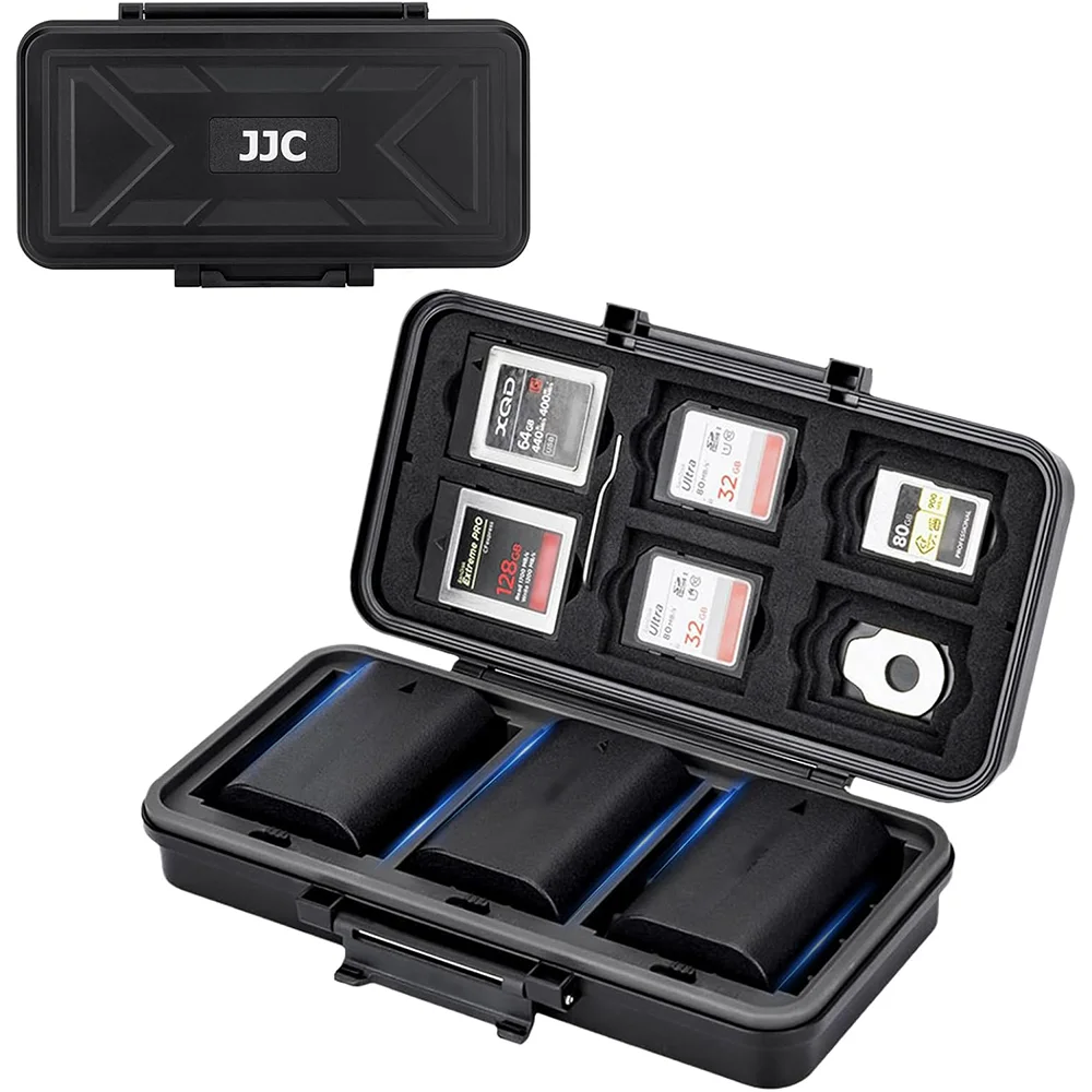 Jjc caixa de armazenamento de cartão de memória de bateria de câmera para 6 cartão sd 6 cfexpress tipo-b/xqd 5 cfexpress tipo-a cartões 3 baterias de câmera
