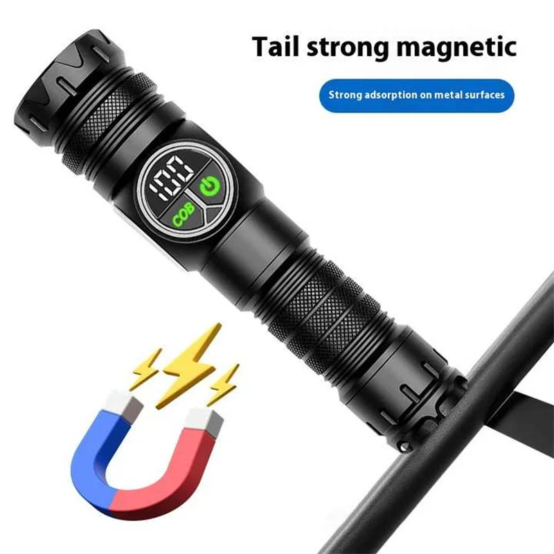Linternas LED de alta potencia, linterna táctica magnética recargable por USB con luz lateral COB, linterna con Zoom para acampar y pescar