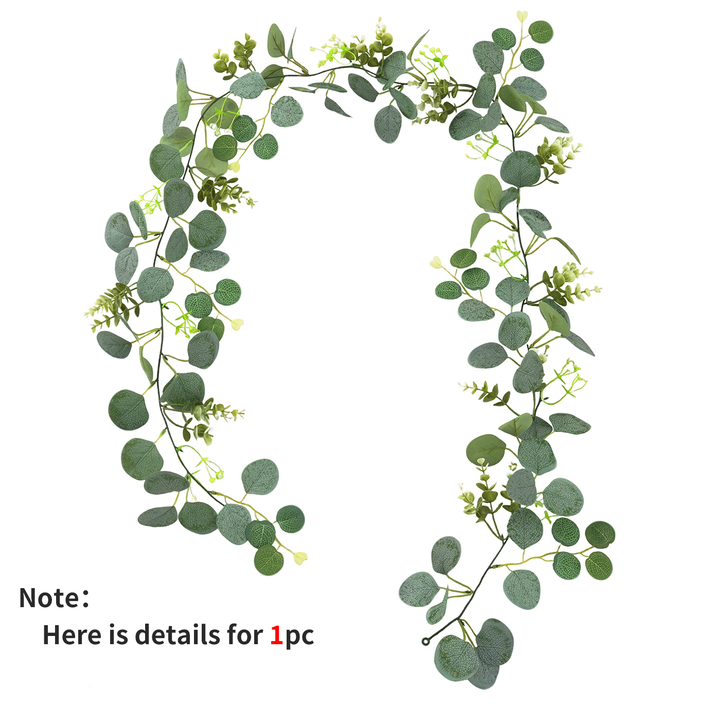 1pc Artificial Eucalyptus Leaves Greenery Garland Fake Plant Vine with White Flowers Berries for Home Garden Wedding Party Decor