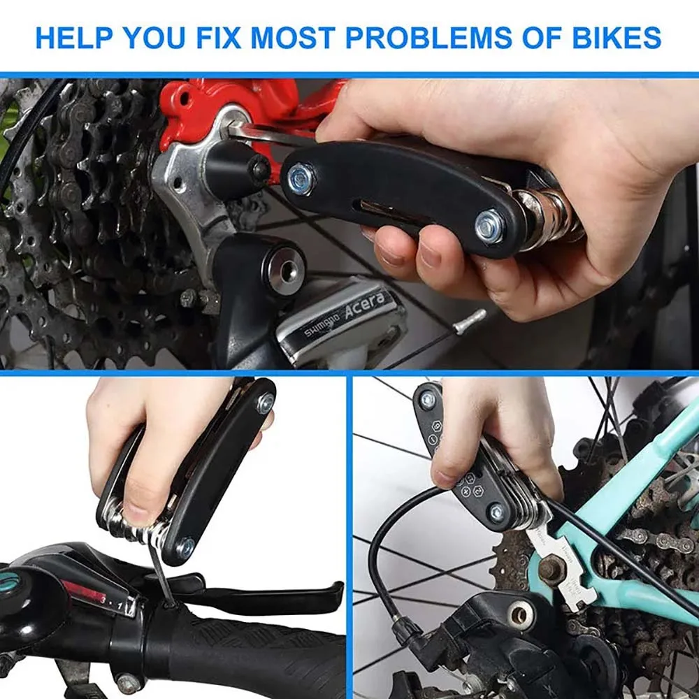 16-in-1 tragbares Fahrrad-Reparatur-Werkzeug-Set, Sechskantschlüssel, Mutter, Reifen, Schraubendreher, Motorrad, Fahrrad-Reparatur-Werkzeuge