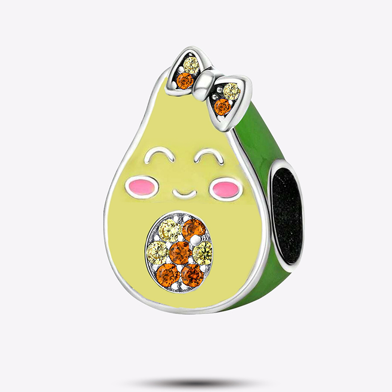 Perline con ciondoli in argento sterling 925 adatte per braccialetti con ciondoli originali Pan Dog Love Avocado Flower Creazione di gioielli in argento Regalo fai da te