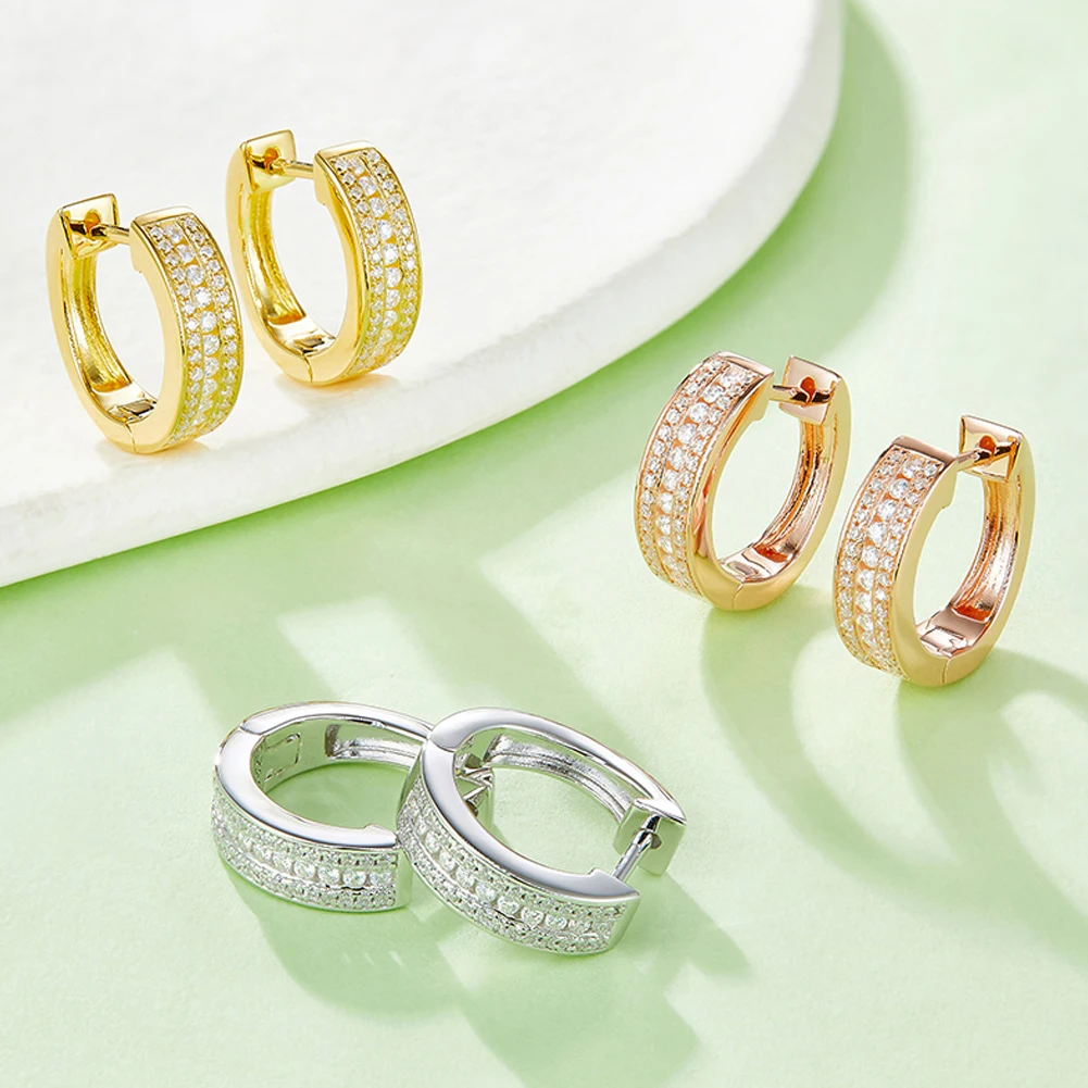 GEM'S balet 925 Sterling perak tindik tulang lunak anting manset Moissanite tiga baris Huggie Hoop anting hadiah untuk dia