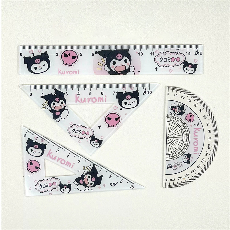 4pcs/Set Cute Cartoon Hellokitty Kuromi Acrylic Student Ruler Set Kawaii Cinnamoroll Children's Drawing Stationery Supplies