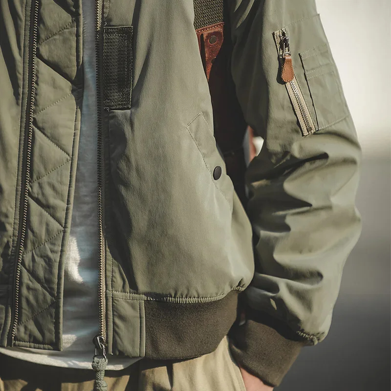 Maden Retro MA1 เสื้อแจ็คเก็ตหนา Splicing เบสบอลเที่ยวบินพร้อมกระเป๋าด้านในสําหรับชายฤดูหนาวผ้าฝ้ายเบาะ