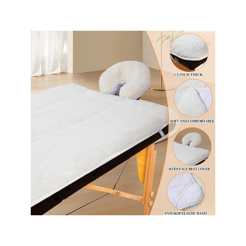 2 Sets Quilted Fleece Massage Table Pad Set, Natural, Soft, 76 x 34 Inch Spa Massage Table Pad, Includes Pad and Face。