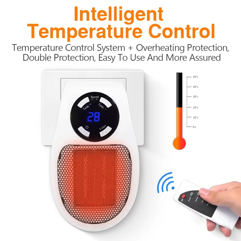 Riscaldatore portatile da 500W riscaldatore elettrico Plug in Wall Room Heater elettrodomestico riscaldamento stufa Mini radiatore macchina più calda a distanza