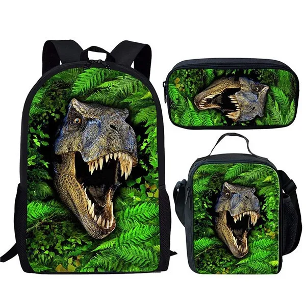 Jurassic printed backpack, Jurassic dinosaur student backpack, meal bag, pencil case, three piece set