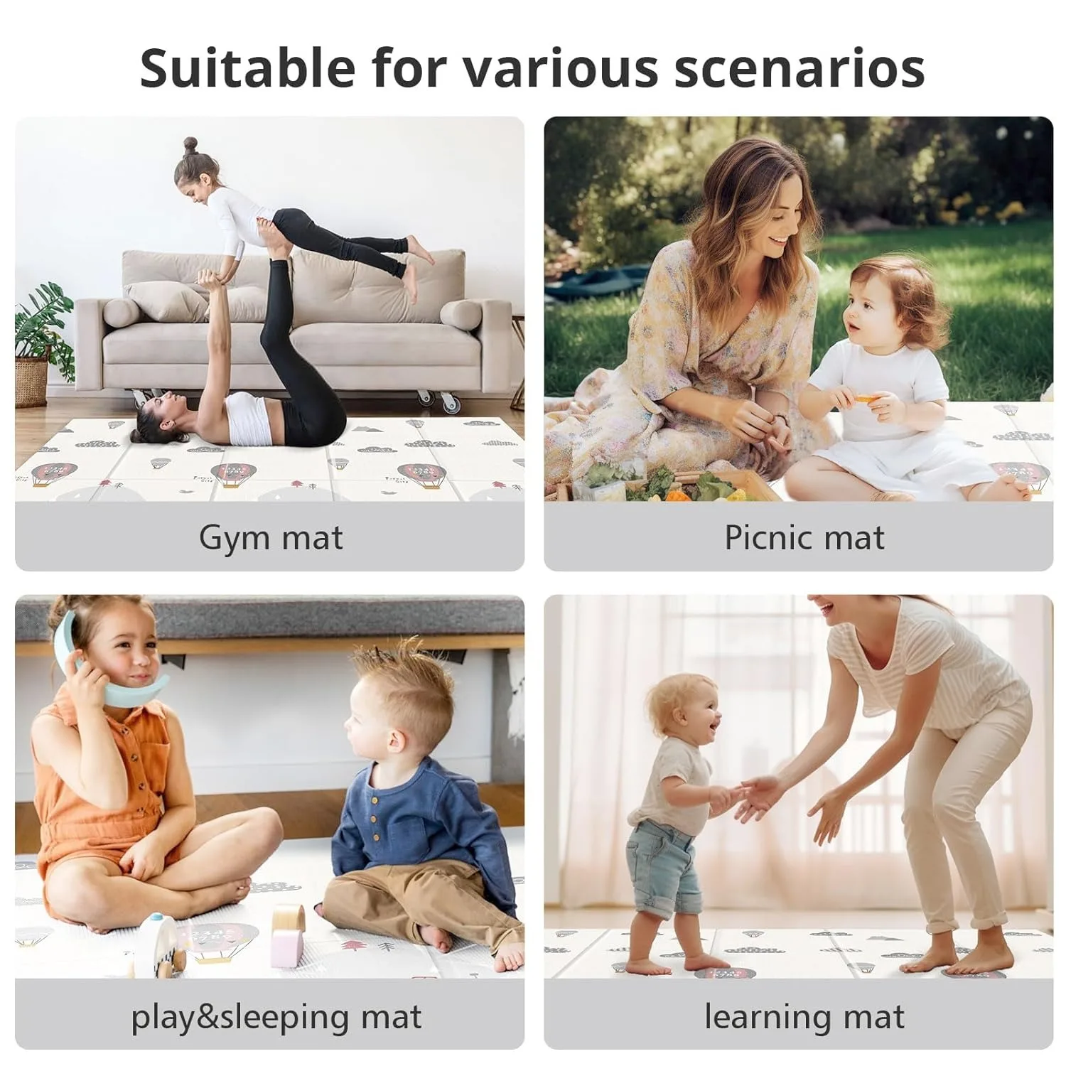 200*180 センチメートルベビープレイマット折りたたみ XPE プレイマット子供ソフトフロアマット保育園漫画アクティビティゲームパッド両面ベビーカーペット