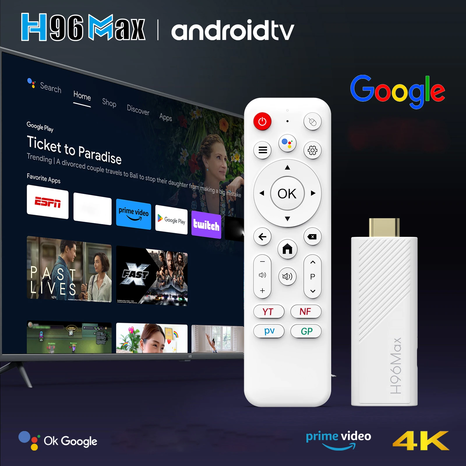 H96 MAX H313 mini smart TV stick 4K HD Android14 Quad Core Wifi6 BT5.0 asistente de voz de Google Smart Tvbox reproductor multimedia doméstico