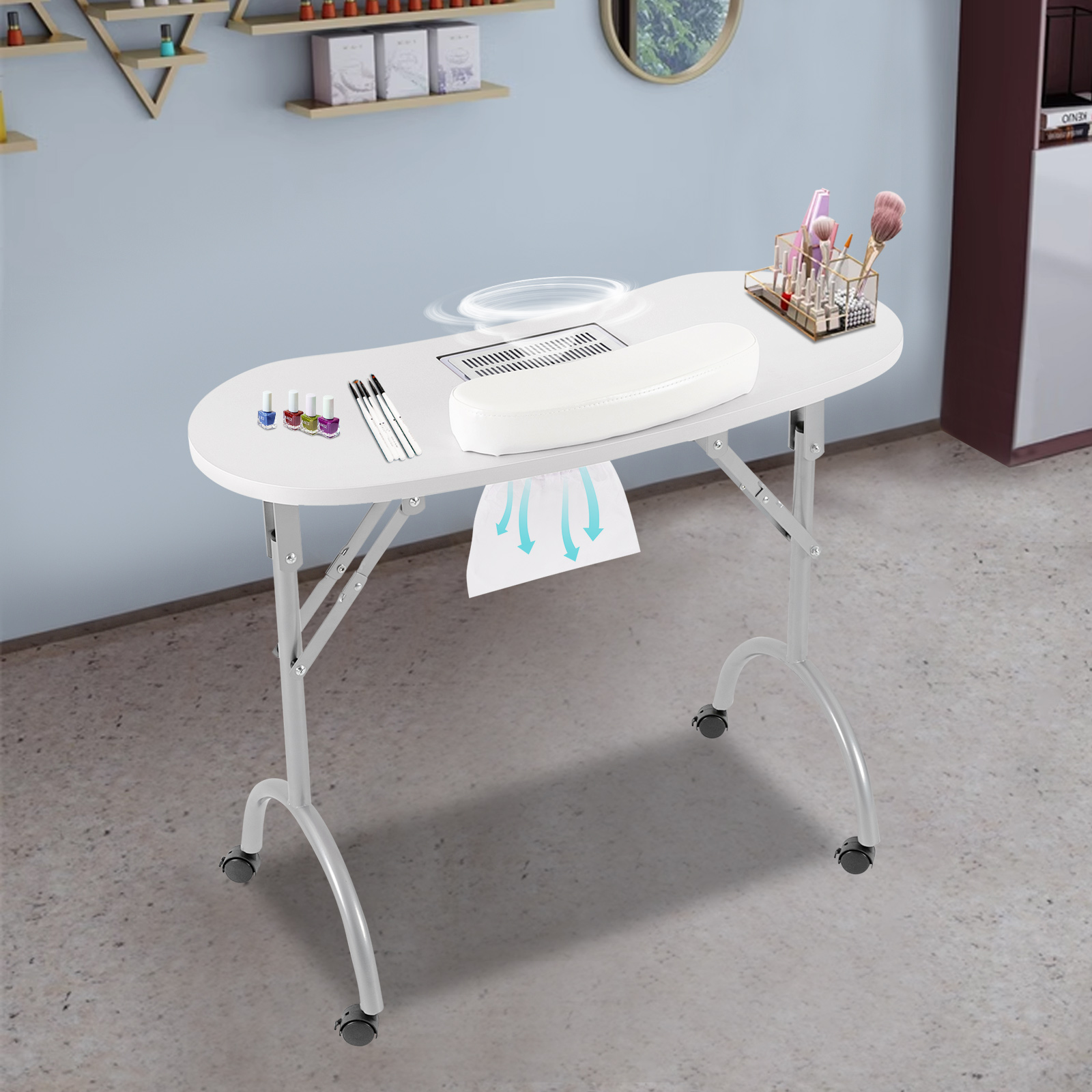 Mesa dobrável para manicure Mesa para manicure com sucção 90 x 40 x 72,5 cm com gaveta Mesa portátil para unhas Cuidados com as unhas