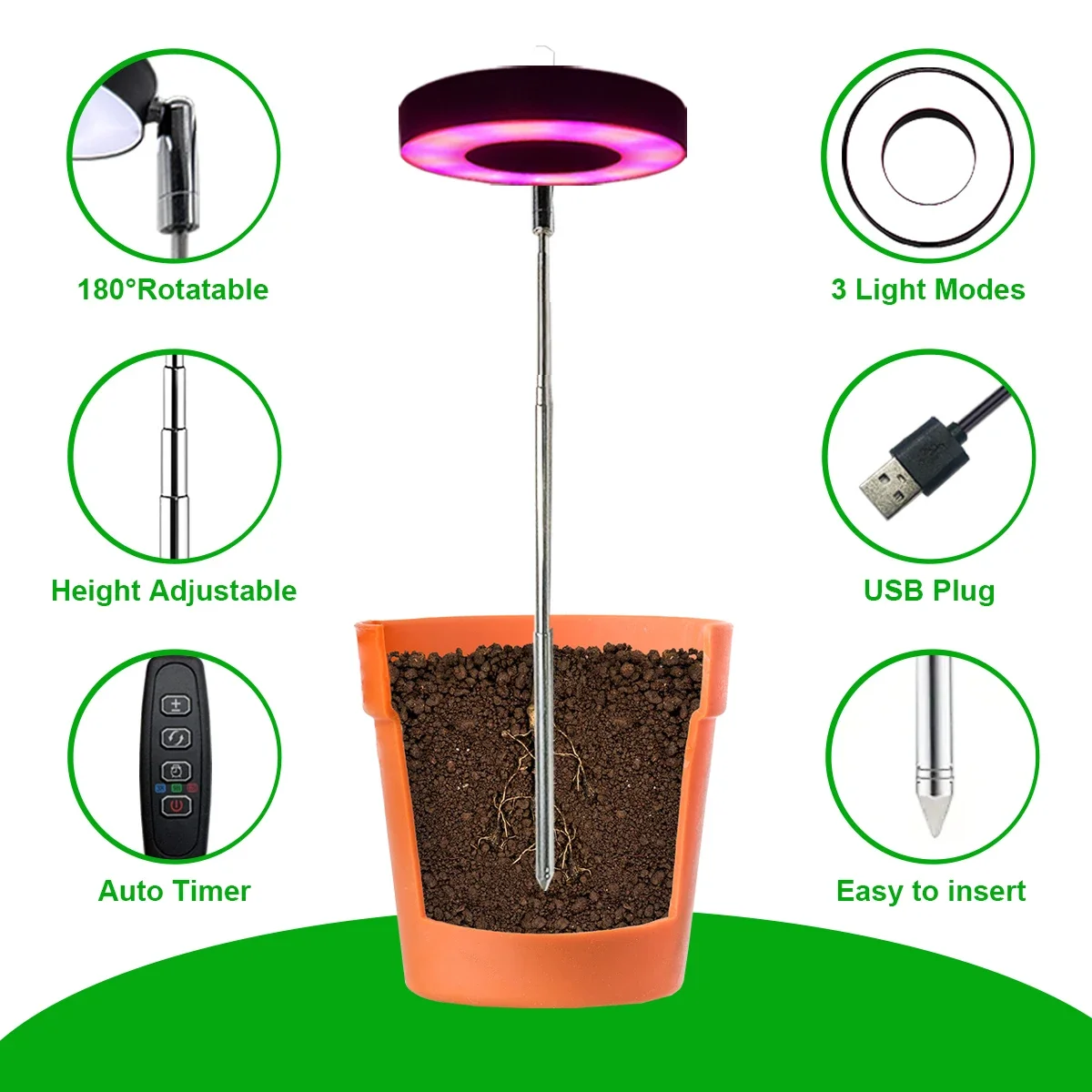 Três cores com base de luz de planta espectro completo LED luz de crescimento de plantas internas 3/9/12 altura de temporização ajustável 10 níveis de escurecimento