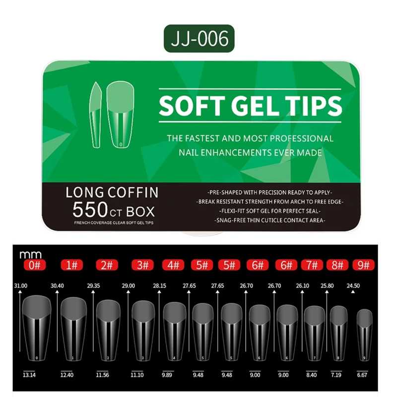 550 peças de pontas de unhas de gel macio médio e curto médio damasco/cabeça de café cobertura completa ferramenta de extensão fosca acrílico imprensa-on prego