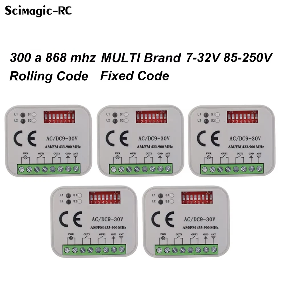 1-5 uds SMG-662 receptor 300-900MHz Universal para puerta de garaje Control remoto 2CH momentáneo 12V 24V 220V interruptor