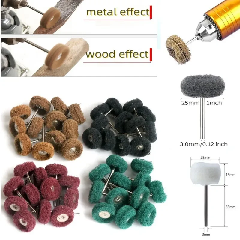 Mini cepillo abrasivo de taladro, rueda de pulido de nailon, herramienta manual rotativa Dremel, juego de accesorios, eliminador de óxido, 10 Uds.