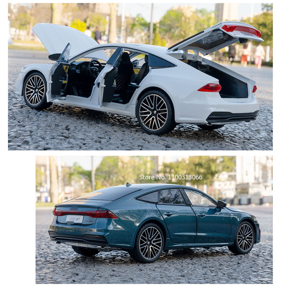 1/24 a7 liga modelo carro brinquedos roda traseira puxar para trás rodas dianteiras carros de direção com som leve veículo para crianças coletar presentes