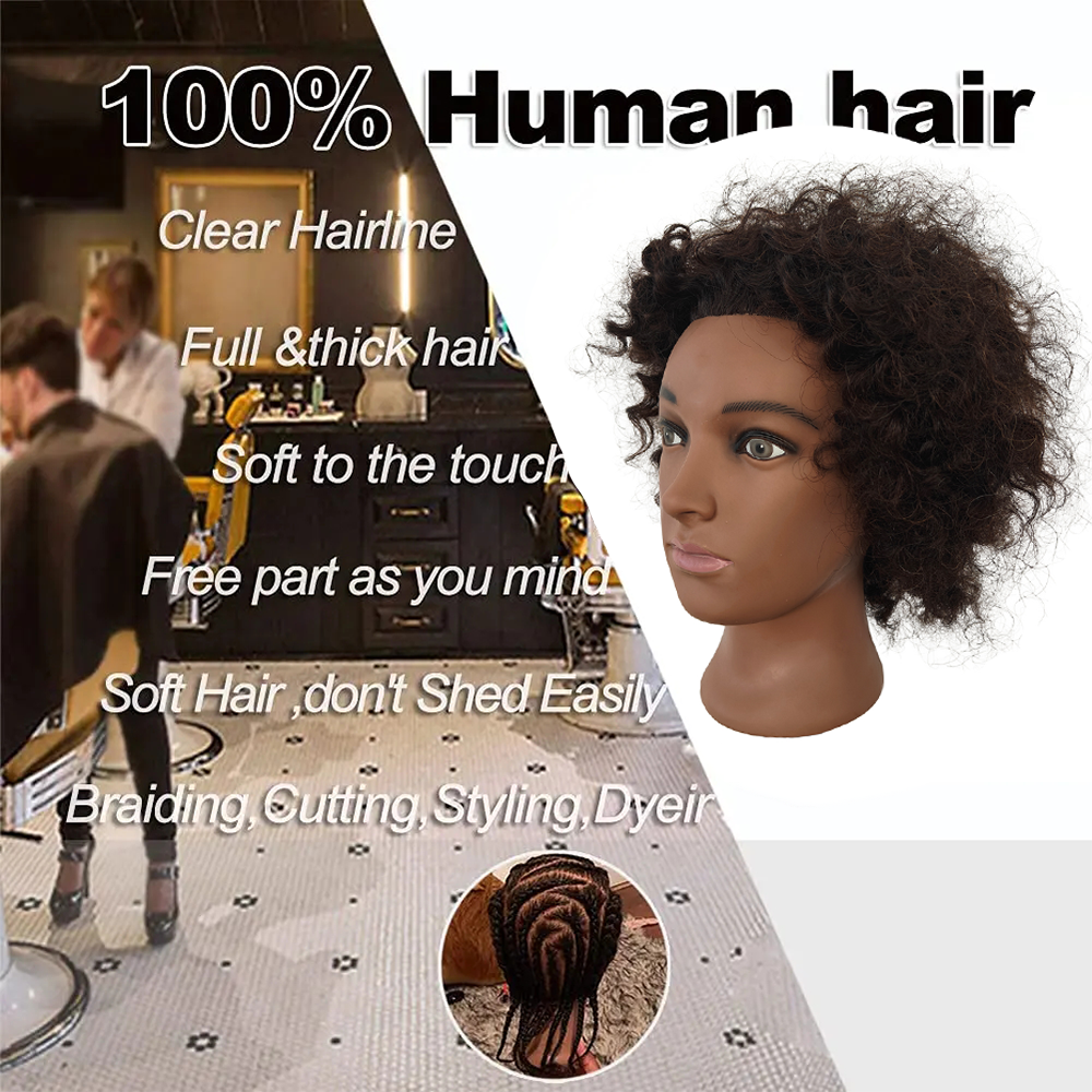 Afro Mannequin Head 8inches 100% Human Hair Traininghead Styling Head Braid Hair Dolls Head for Practicing Cornrows and Braids