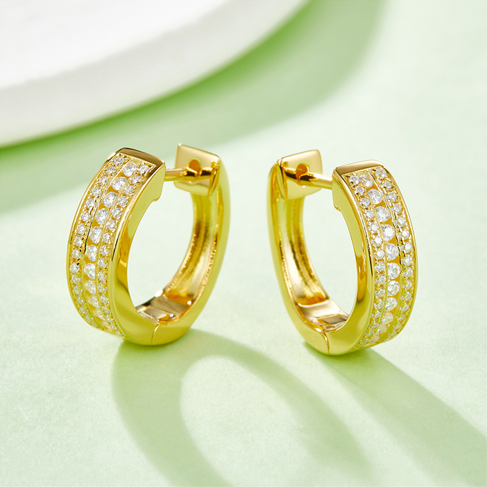 GEM'S balet 925 Sterling perak tindik tulang lunak anting manset Moissanite tiga baris Huggie Hoop anting hadiah untuk dia