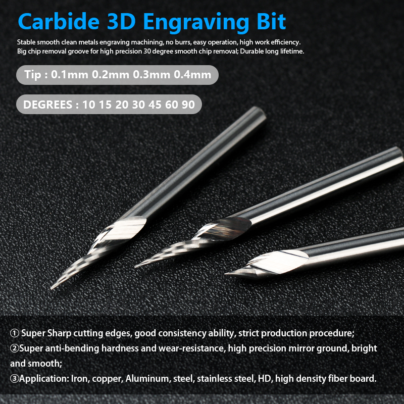 1pc 3.175 millimetri Gambo V Forma Punta Intagliare Fresa 20/30/45/60 Gradi Fresa In Carburo di Tungsteno Router Bit PCB 3D Punta di Incisione