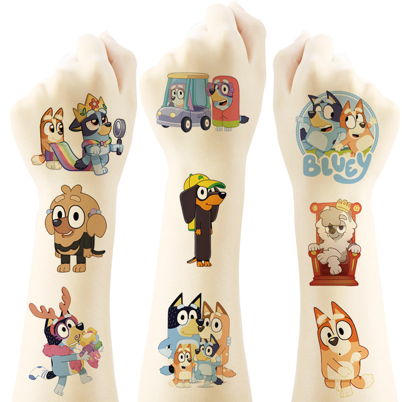 Временные татуировки с Бинго Бинго, наклейки с синей собакой, аниме, фигурки героев, мультяшные украшения, наклейки «сделай сам», детские игрушки на день рождения