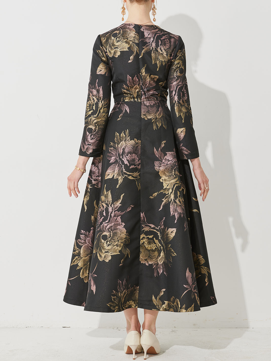 Luxe Vrouwen Lange Maxi Jacquard Jurk Lente Herfst Boho Bloemen Mode Kleding Dames Feest Avond Baljurk