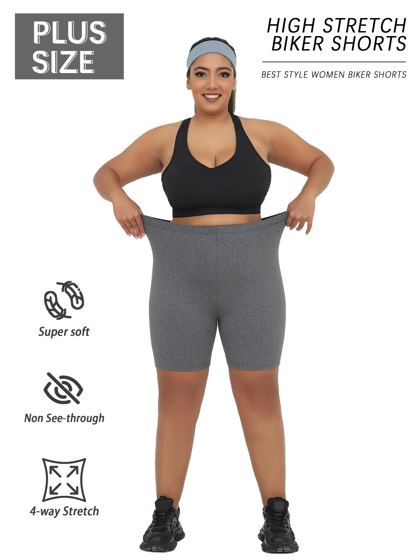Superweiche Biker-Shorts in Übergröße für Damen, nicht durchsichtig, Workout, Laufen, Yoga, Sport-Shorts, 15,2 cm Innennaht, Laufen