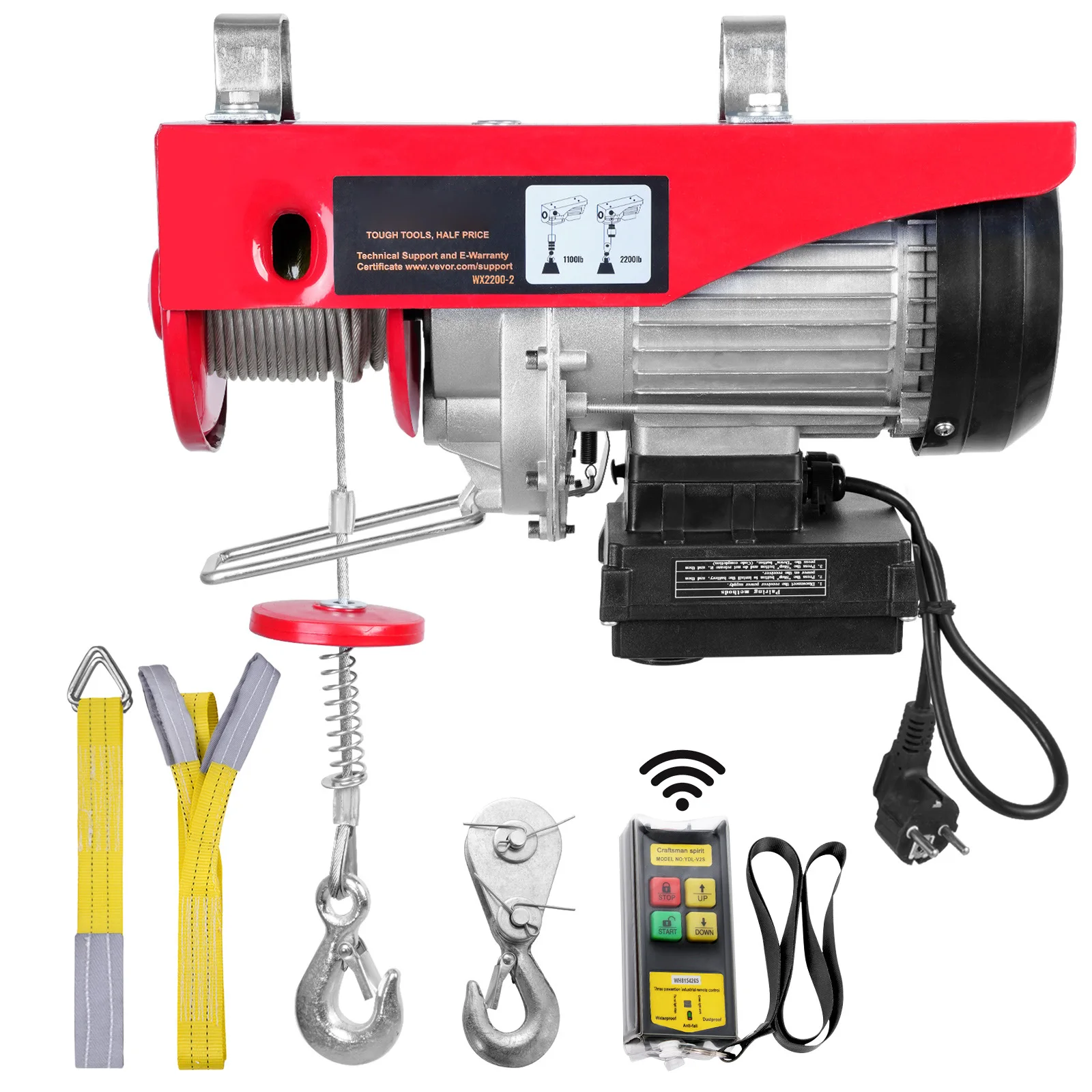 SucceBuy 1320-2200 lbs Wireless Electric Hoist with 40ft Single Cable Lifting Height Steel Wire Winch for Garage Warehouse