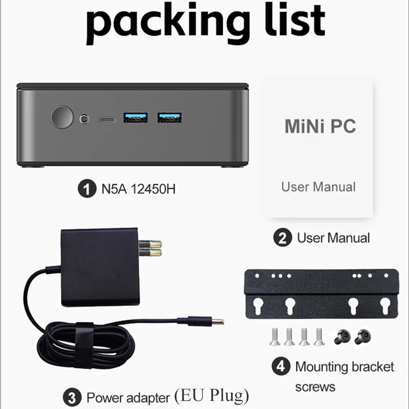 MicroData Mini PC N5A 8 núcleos 12 threads Intel i5 12450H Windows 11 Pro DDR5 4800 Hz, 16G 518 GB/1 TB, 1 * M.2 (NVME SSD, 2280) WIFI5 + BT4.2