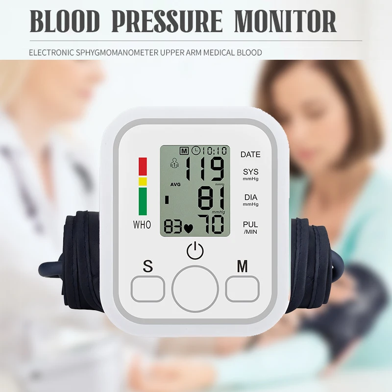 แบบพกพา Upper Arm BP Meter เครื่องวัดความดันโลหิตแบบดิจิตอลอิเล็กทรอนิกส์การวัดอัตโนมัติปิด Sphygmomanometer