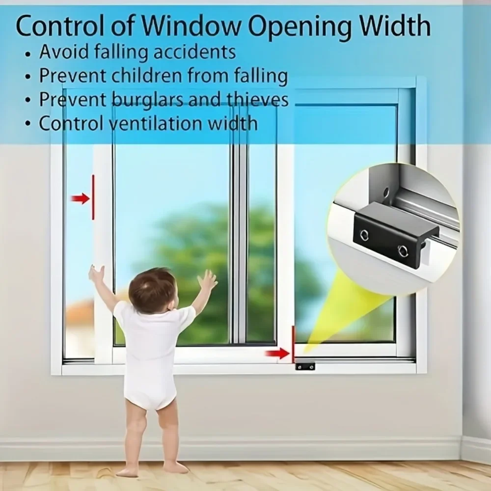 1pc Window Locks for Vertical and Horizontal Windows, Adjustable Aluminum Window Stoppers, No-Drill Install