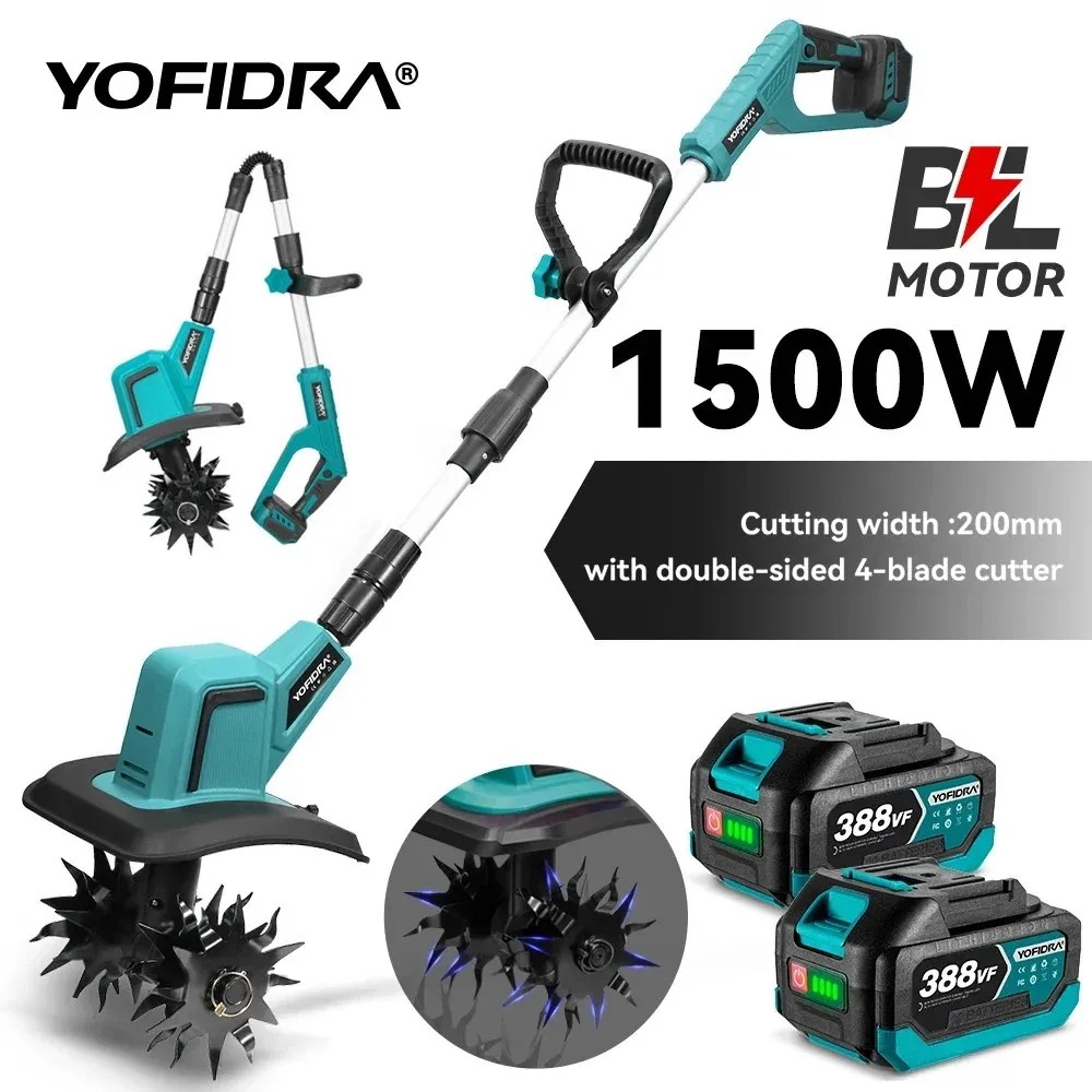 YOFIDRA Бесщеточная электрическая садовая культиватор, газонокосилка, роторная машина для выращивания почвы, садовый электроинструмент для Makita, аккумуляторный штифт 18 В