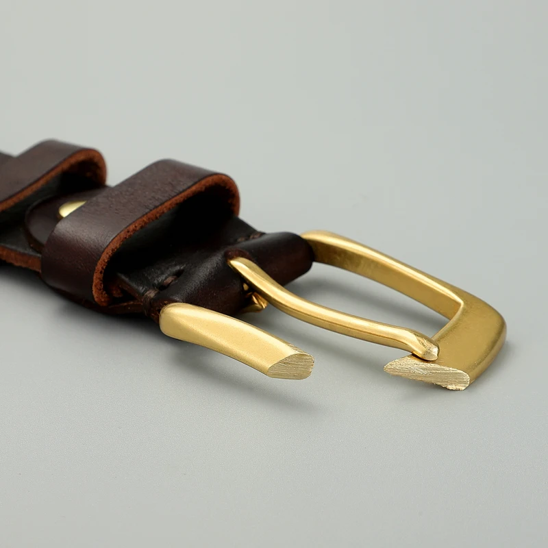 Cinturón de cuero genuino con hebilla de aguja para hombre, Correa retro de cuero de vaca genuino, hecha a mano, tendencia informal, cuero de vaca