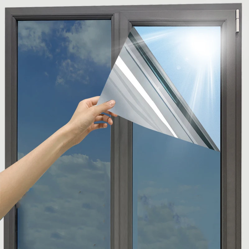 AFDB Película de ventana unidireccional, revestimiento de vidrio teñido con efecto espejo para oficina en casa, pegatina de puerta de vidrio anti UV con control de calor reflectante