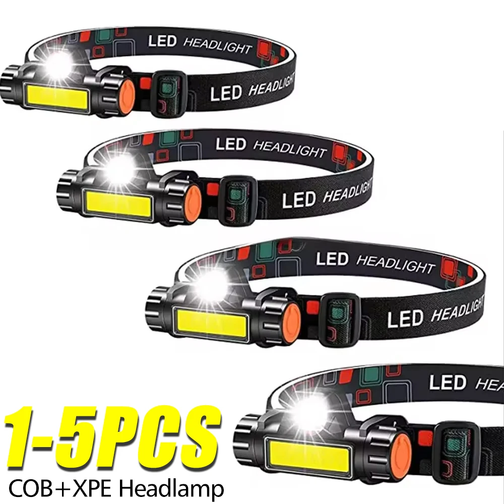 1-5PCS Tragbare Mini Leistungsstarke LED Scheinwerfer XPE + COB USB Aufladbare Jagd Scheinwerfer Wasserdichte Kopf Taschenlampe mit schwanz Magnetische