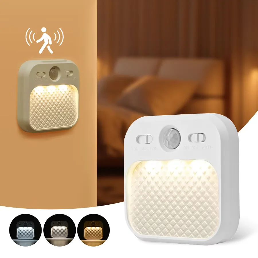 1-4 Pack Motion Sensor LED Night Light Rechargeable Cabinet Light For Bedroom Stairs Hallway Kitchen Closet Lights Wardrobe Lamp