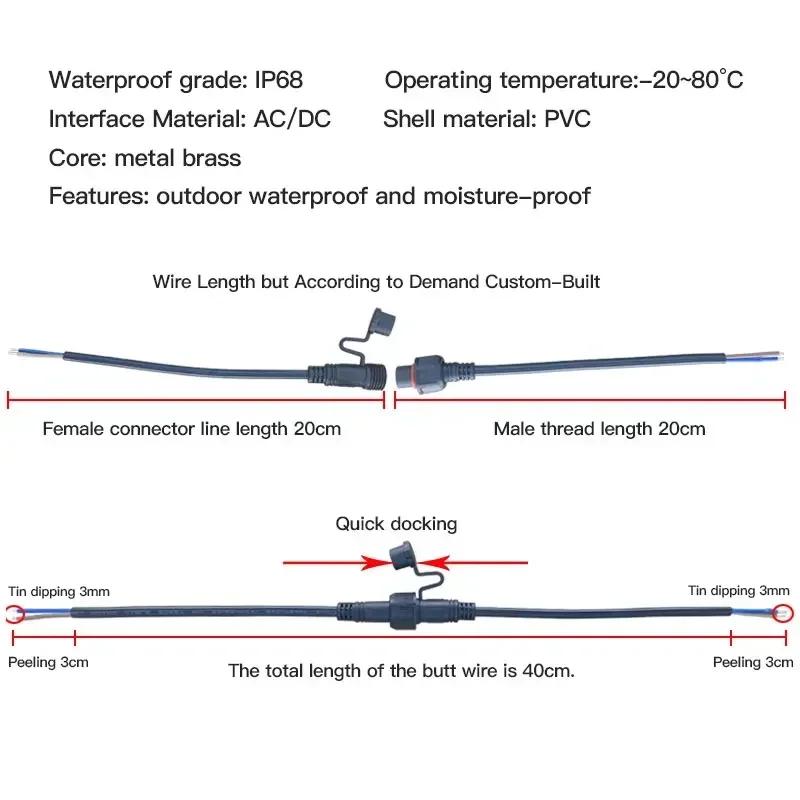 IP68 2 3 4 5 pines 0,3/0,75/1,5 cuadrado impermeable macho hembra Cable conector enchufe línea de extensión a tope conector de Cable LED para exteriores