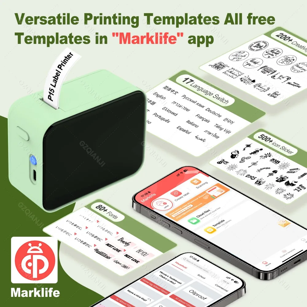 Marklife P15 Draadloze Bluetooth Labelprinter Draagbare Thermische Printer Vergelijkbaar als D11 D110 D101 Label Machine Mini Label Maker