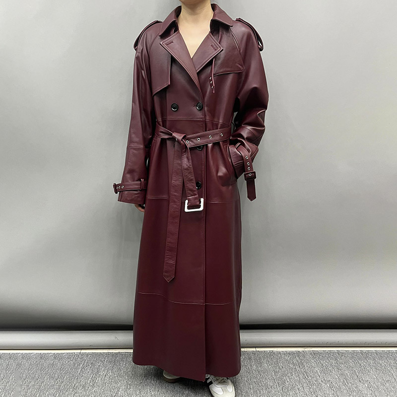 Trench coat de couro feminino 2024 outono moda manga cheia feminino blusão cinto todos os jogos solto longo casaco feminino